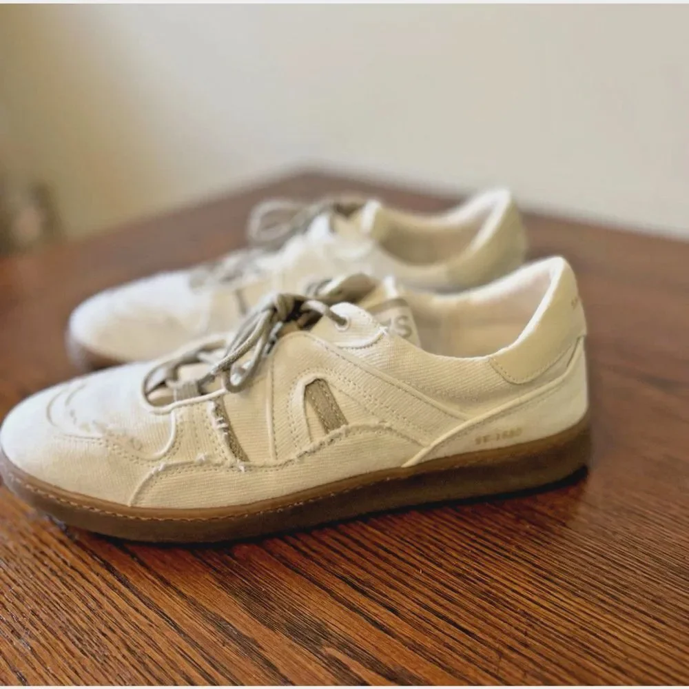 Sam Edelman Jayne Washed Palm/Linen/White Lace Up Low Sneakers Women's Size 9.5